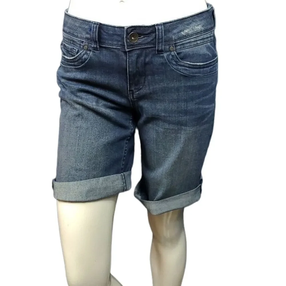 Denim Bermuda Shorts Size 0 Vera Wang Boyfriend Mid Rise Distressed Jean Summer